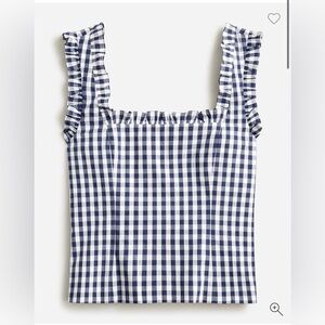 J Crew Ruffle Trim Cotton Poplin Gingham Top